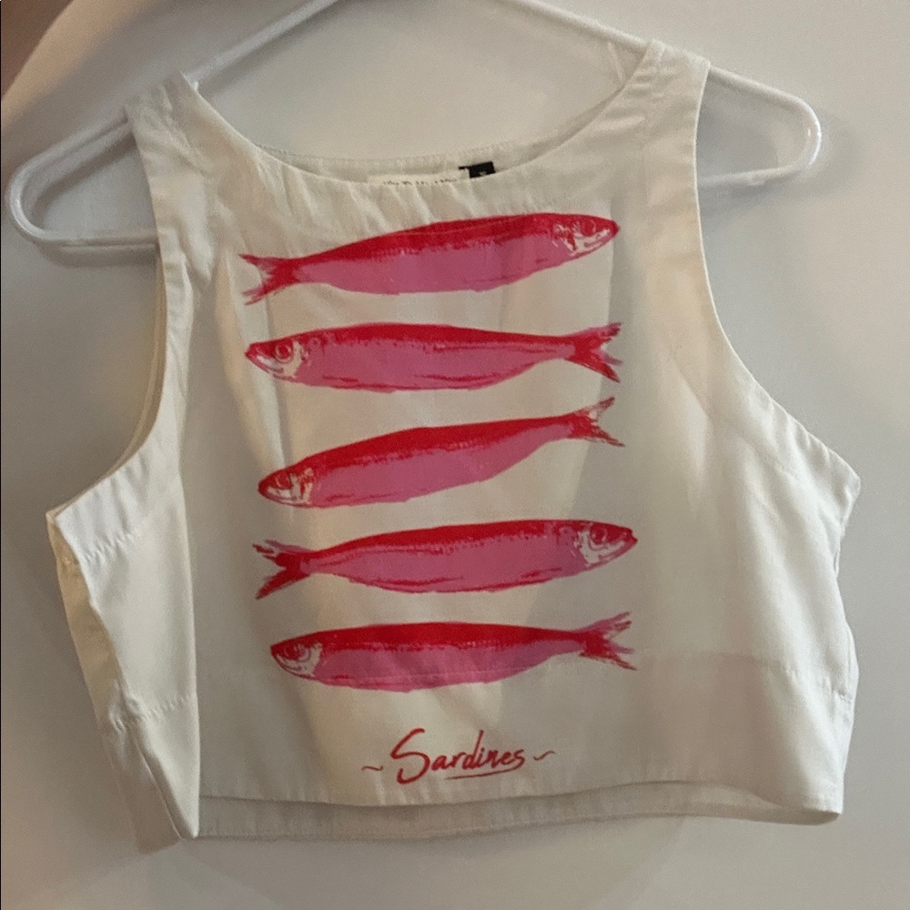 White and Pink Sardine Crop Top